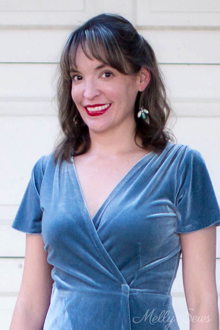 Red lipstick and velvet - classic New Year's Eve - 2 Ways to style a stretch velvet dress - handmade by Melly Sews
