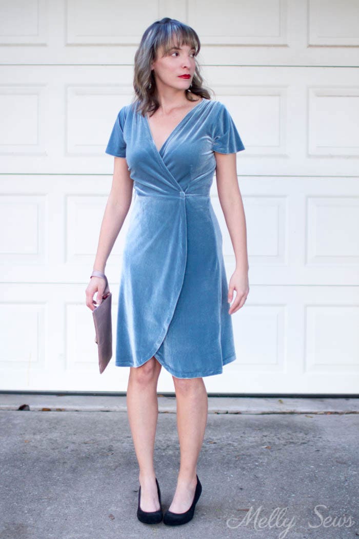 Velvet wrap dress - 2 Ways to style a stretch velvet dress - handmade by Melly Sews
