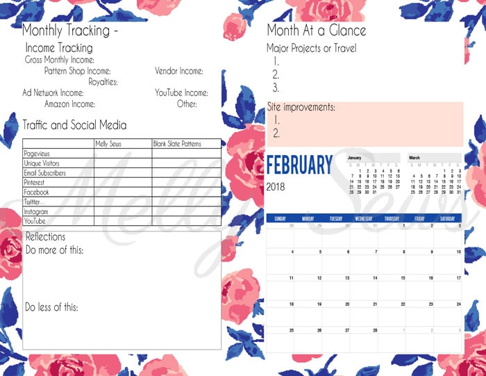 Monthly Overview - Printable blog planner - make your own DIY 2018 planner - Melly Sews
