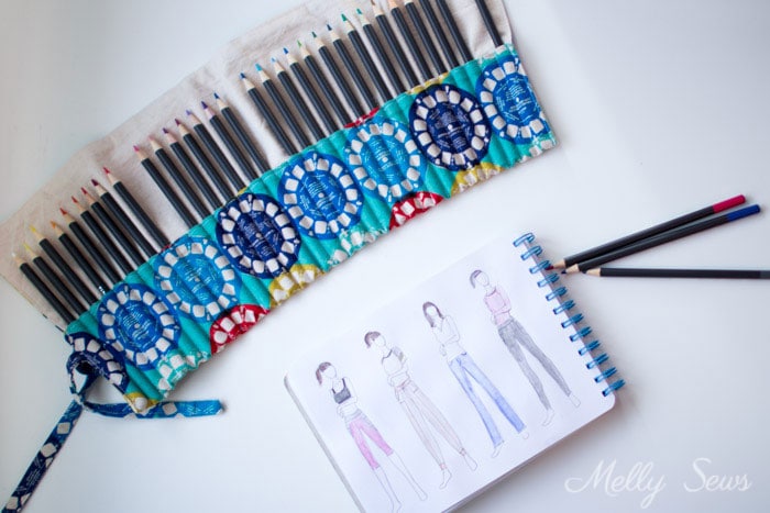 Sketching fashion - Sew a Pencil Roll - DIY Crayon Roll - Tutorial by Melly Sews