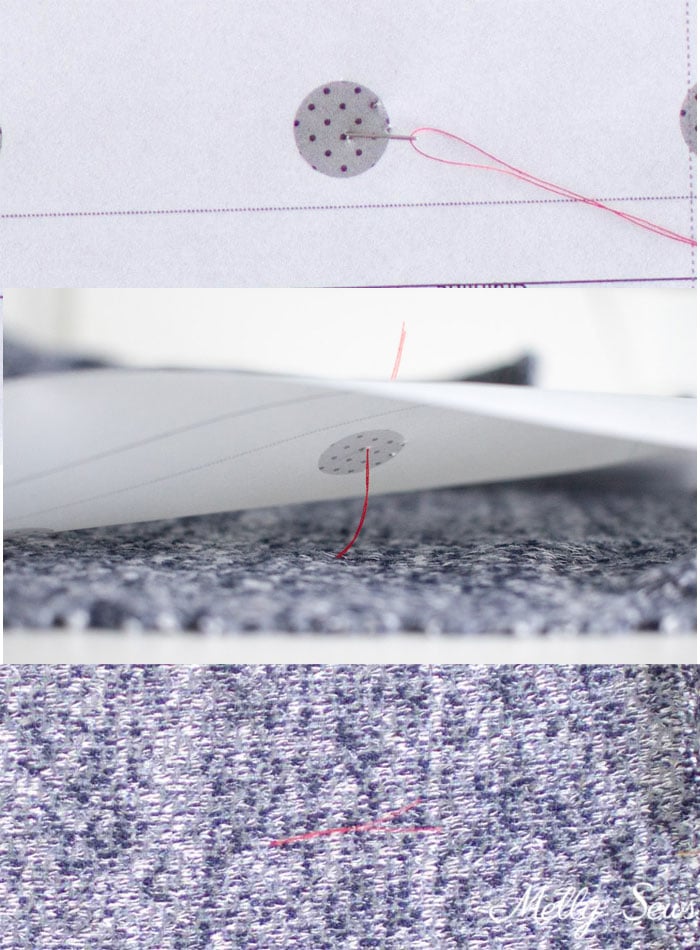 How to Thread Mark - How to Thread Trace - 5 Tips for Sewing with Sweater Knits - How to Sew Sweater Knits - Melly Sews