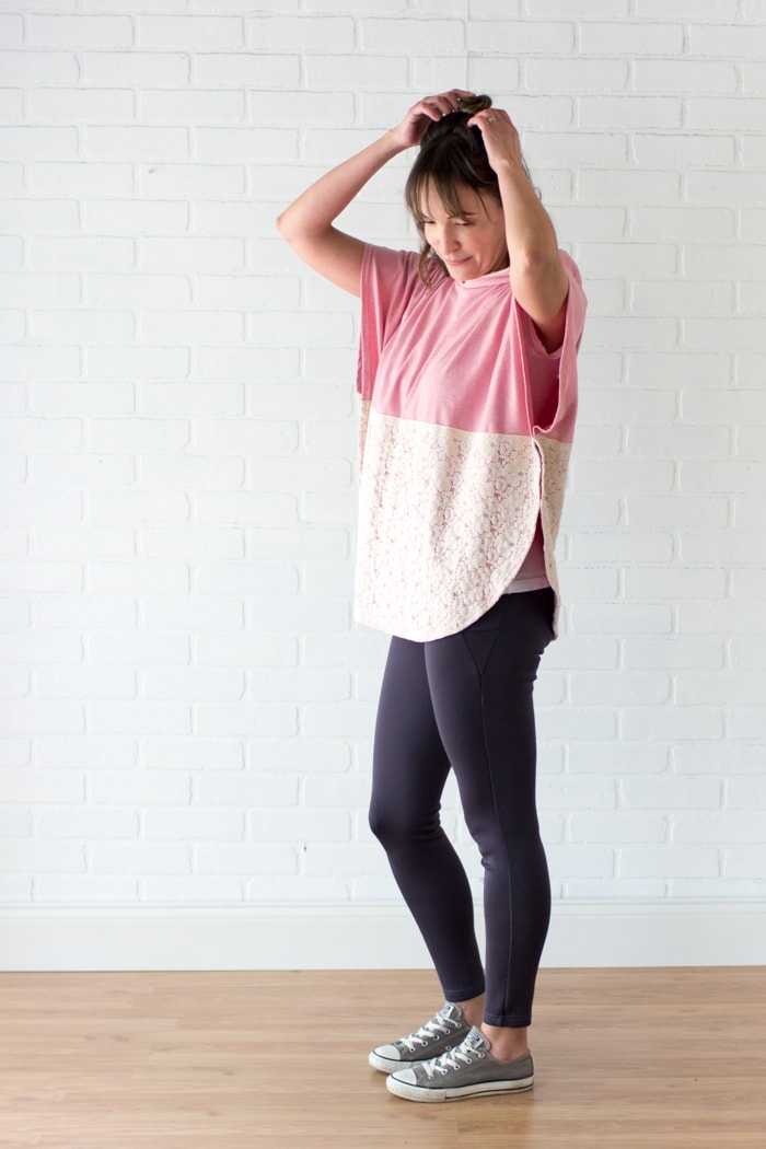 Feminine street wear - Lace and knit hooded circle top - so cute and easy to sew with a free hood pattern from Melly Sews