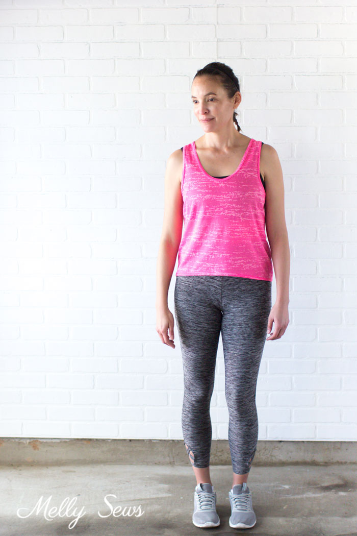 Front view - Learn to Sew a Crossback Workout Tank Make your own DIY workout gear with this tutorial for a crossback tank. - Melly Sews