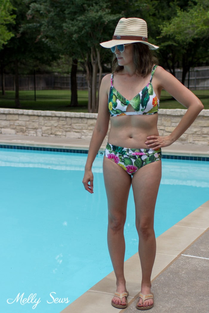 Cactus bikini - Sew a Bikini Bottom - Tutorial to make a DIY swimsuit - use a free panties pattern to make a bathing suit - Melly Sews