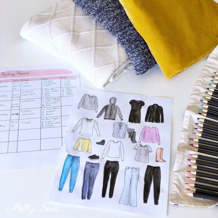 Sketch a capsule wardrobe - Downloadable packing planner - travel wardrobe capsule - Melly Sews