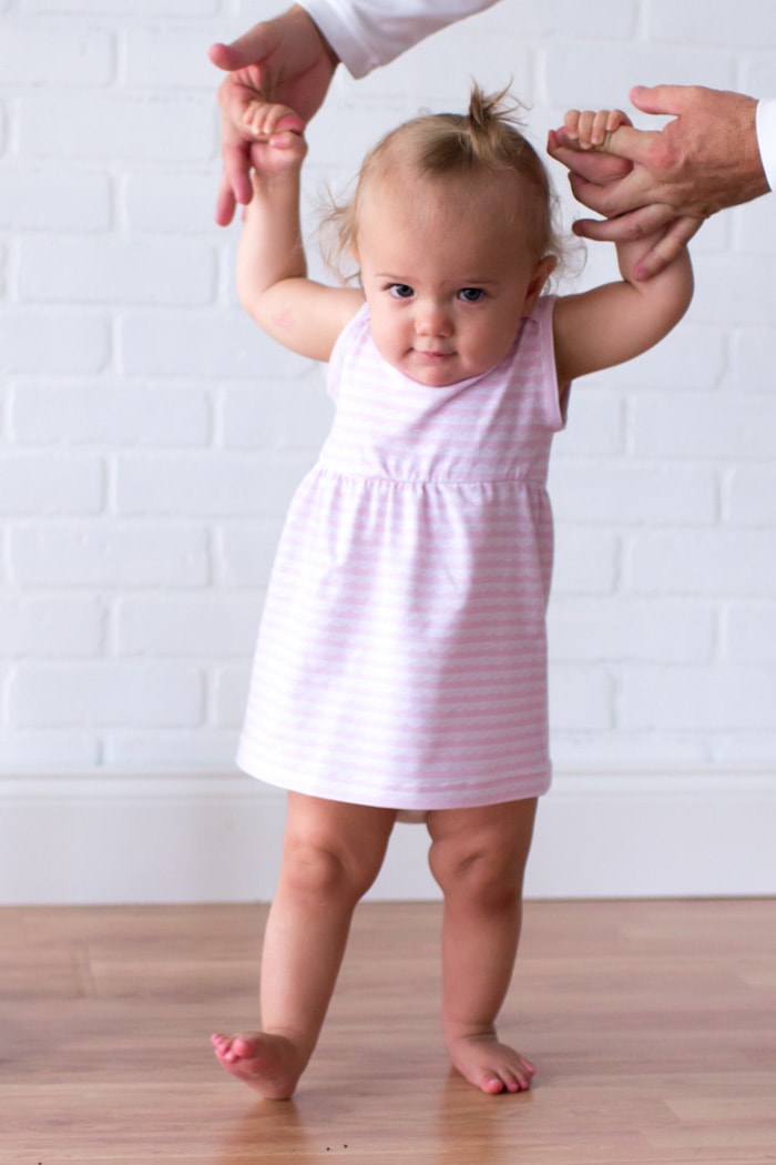 Barely walking - Adorable and simple Knit Baby Dress - Easy to Sew with this DIY Video Tutorial - Melly Sews