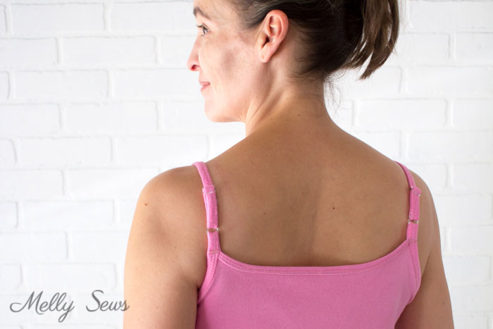 Tank top with adjustable straps - Sew Adjustable Straps - How to Install Lingerie Sliders - Melly Sews