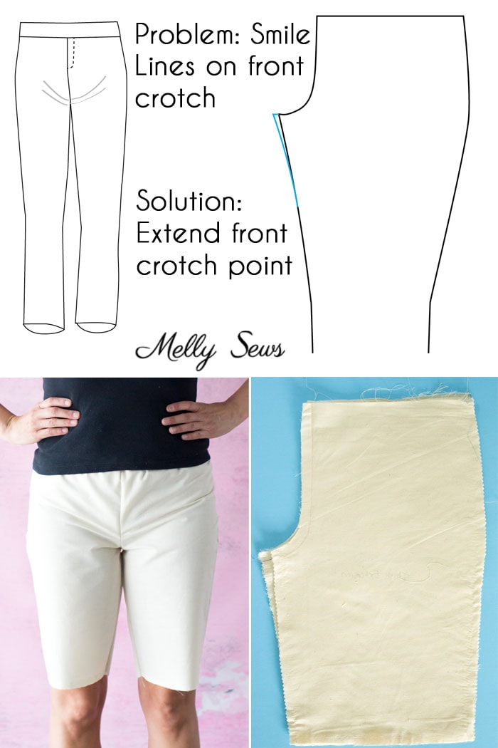 Full front thigh crotch adjustment - Pants fitting help - How to Sew Pants that Fit - Fit Problems and Solutions - Melly Sews