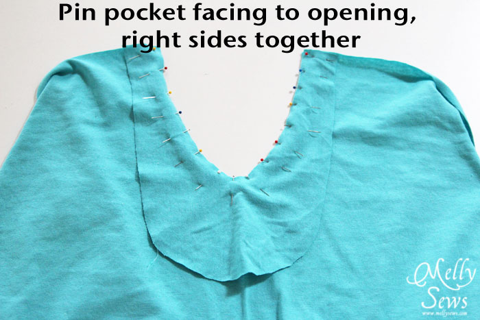 Sew a pocket facing to a skirt