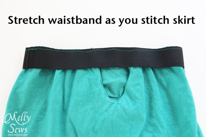 Stitch elastic waistband to skirt