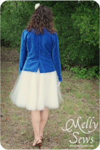 Vintage inspired blue velvet blazer, Rose T-shirt and Tulle Skirt by Melly Sews