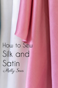 White satin fabric and pink silk charmeuse fabric with text How to Sew Silk and Satin