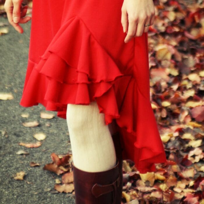 Red ruffled skirt with lettuce hem 