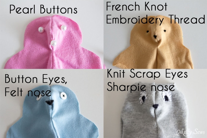 Bunny face options - T-shirt bunny tutorial with free pattern - http://mellysews.com