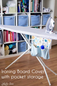 Ironing Board Cover Tutorial with Hanging Pocket Storage - http://mellysews.com