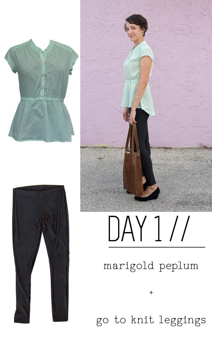 Day 1 - Marigold Peplum by Blank Slate Patterns, Go To Knit Pants by Go To Patterns sewn by Melly Sews