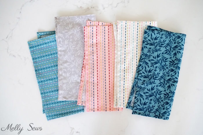 Blue, gray, pink, and white eco friendly cloth napkins