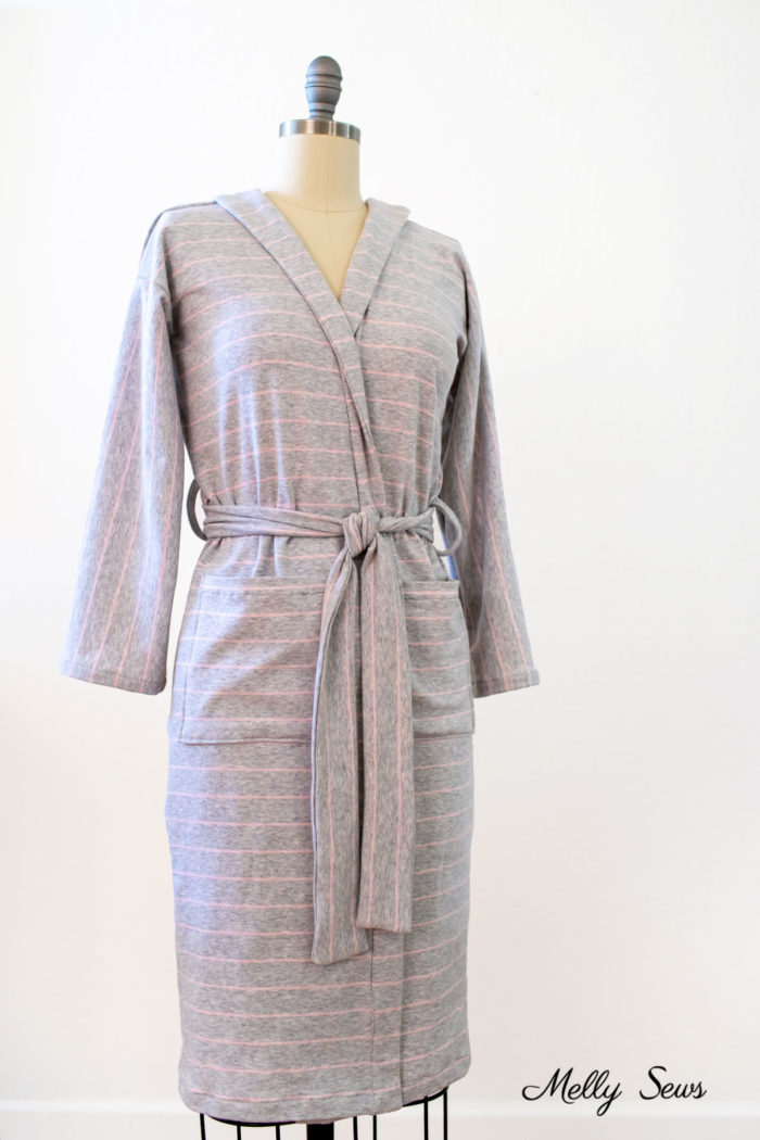 Gray robe with pink stripes self drafted to make in any size