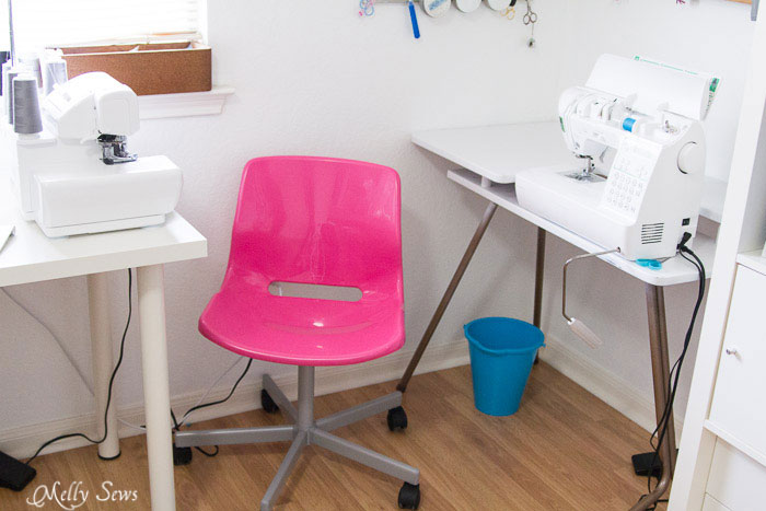Put machines close together and use a swivel chair - Tips for faster sewing - Melly Sews
