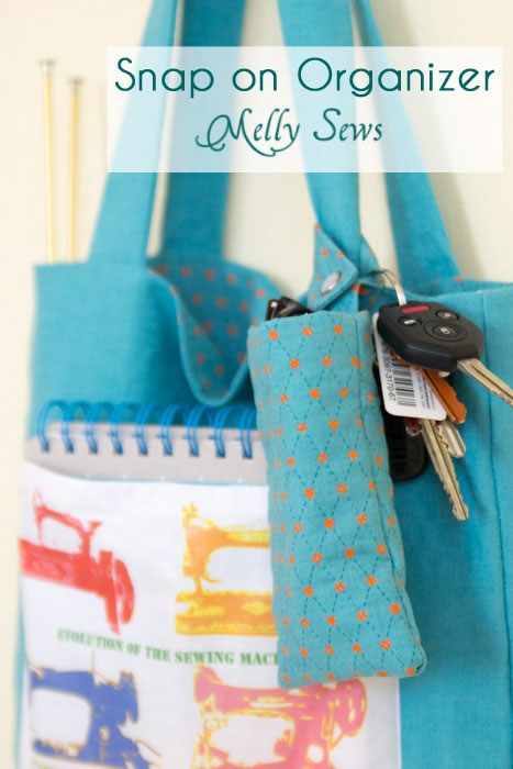 Snap organizer pocket for tote bags - or any bags or purses! Easy tutorial so you won't be digging for your keys and glasses - Melly Sews