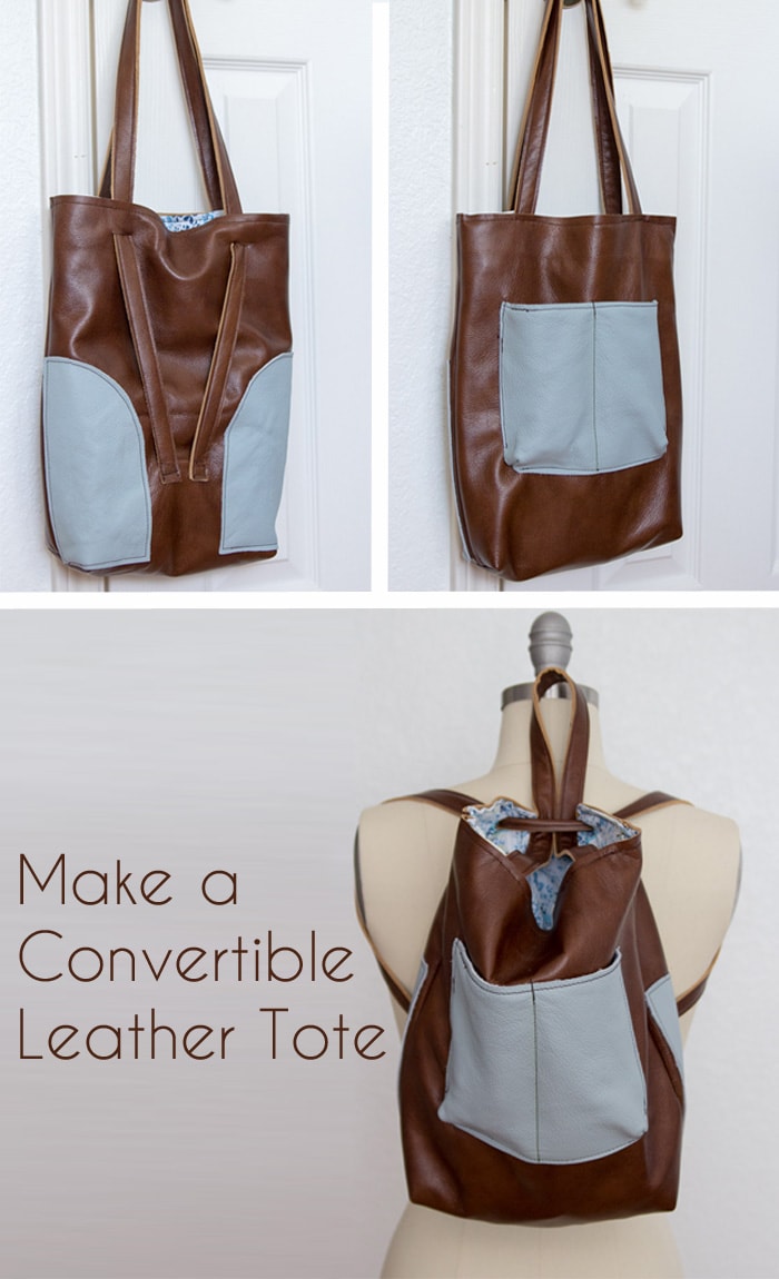 Sew a Leather Tote - Make a convertible leather tote bag that can be carried over the shoulder or backpack style - Melly Sews