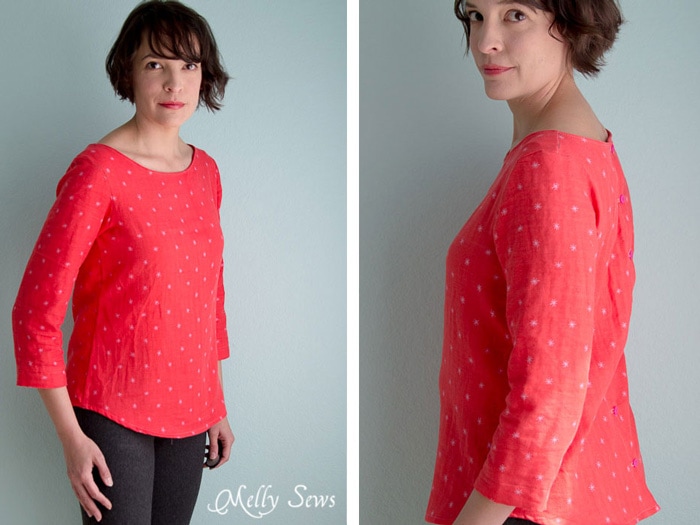 Front and Back Views - How to Make a Button Back Top - Sew a top that buttons down the back with this tutorial from Melly Sews