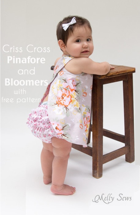 Criss Cross Pinafore Dress with Bloomers - FREE Sewing pattern sizes 0-3m - Melly Sews