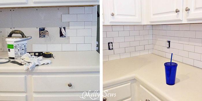 DIY Subway Tile Backsplash - White Kitchen Makeover on a budget - DIY remodel from dull and dated to white and bright - Melly Sews