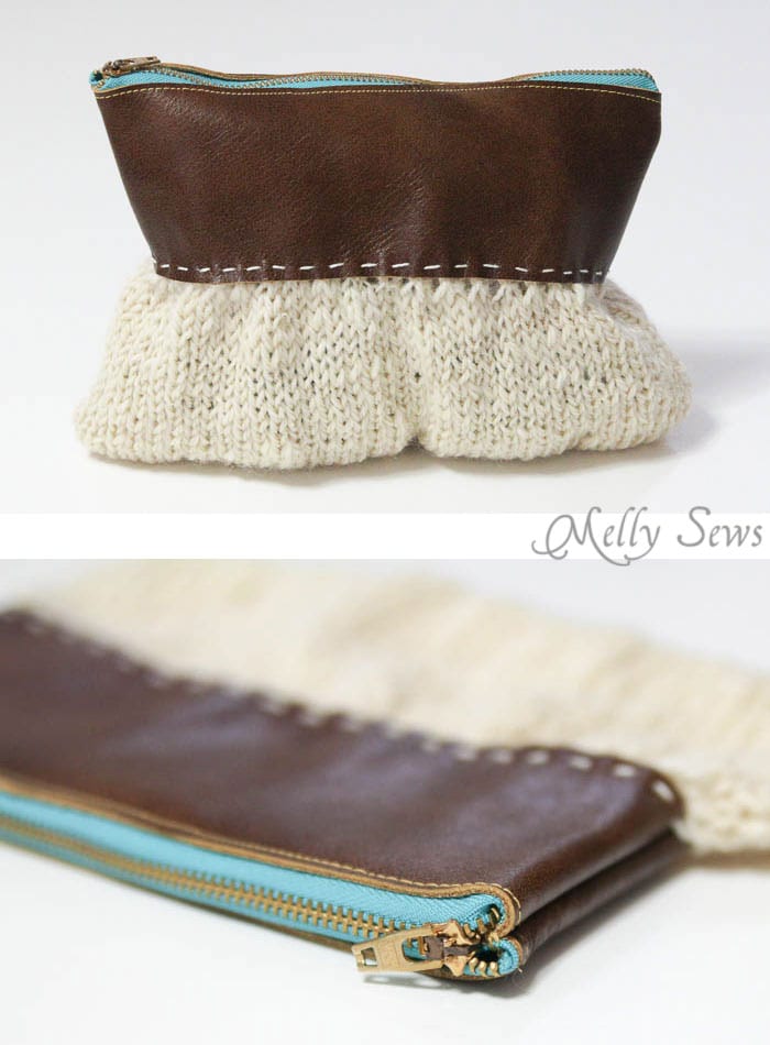 Step 4 - Make a knit and leather zipper pouch - combine sewing and knitting in this modern DIY clutch - Melly Sews