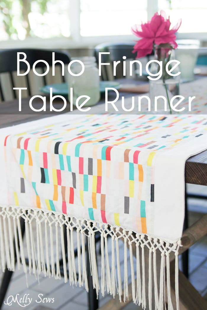 Love this cheerful palette! - Boho Fringe Table Runner Tutorial - Boardwalk Delight Fabrics - Melly Sews