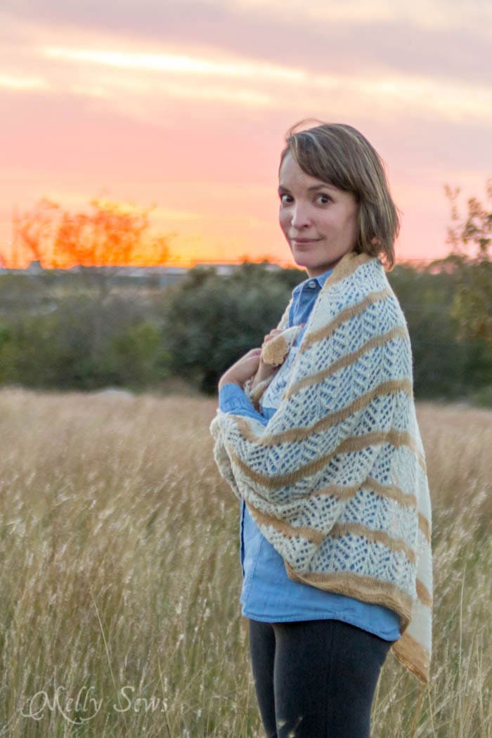 Lorelai Shawl knitting pattern by Very Shannon knitted by Melly Sews