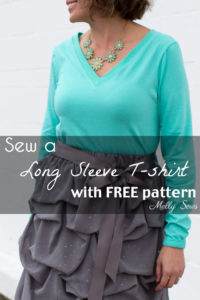 Sew a Long Sleeve V-neck Women's T-shirt - Use this free pattern and tutorial from Melly Sews. Every girl needs this!