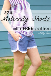 Lace trimmed chambray maternity shorts - free pattern and tutorial from Melly Sews