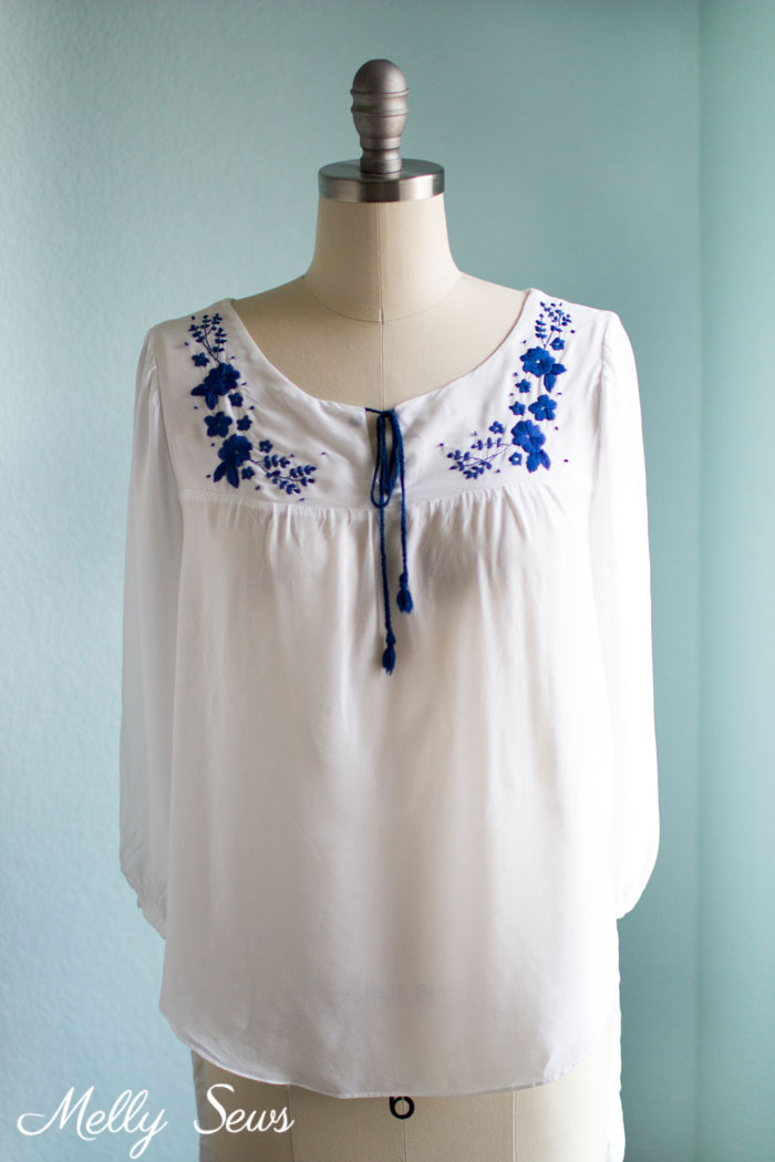 Rayon Top with Embroidery - Embroidered Peasant Top - Valetta Pattern by Blank Slate Patterns sewn by Melly Sews - DIY Fashion
