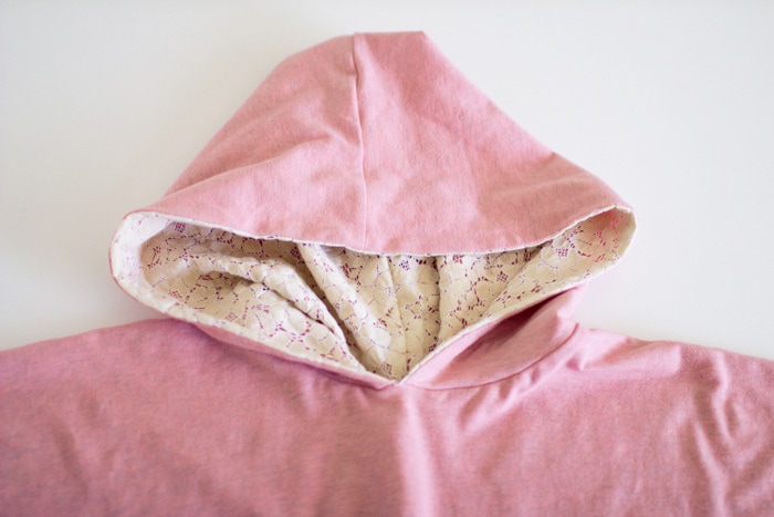 Step 4 - Lace and knit hooded circle top - so cute and easy to sew with a free hood pattern from Melly Sews