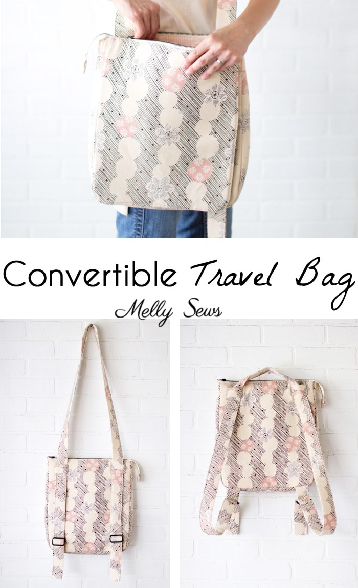 Sew the perfect travel bag - converts from a messenger bag to a backpack - Melly Sews