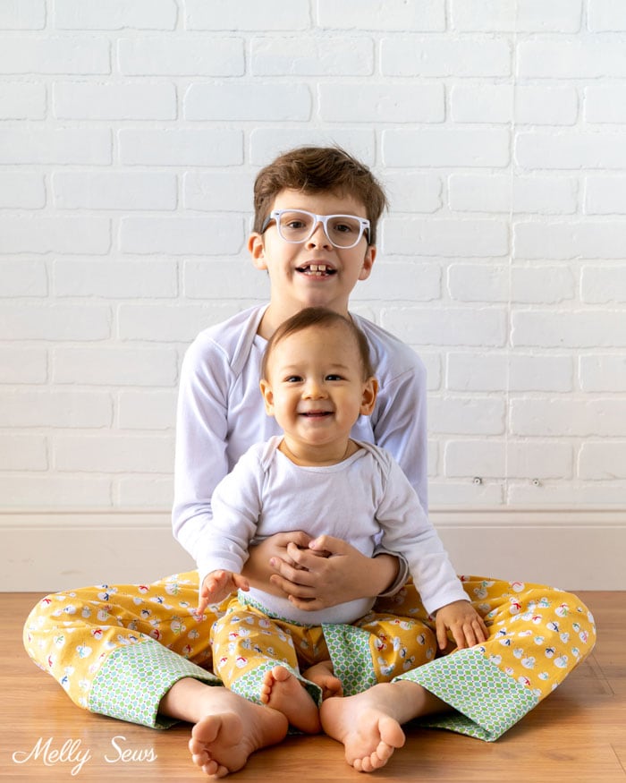 Brothers - Cozy Christmas fabric from Riley Blake Designs by Lori Holt - Christmas sibling pajamas - Melly Sews
