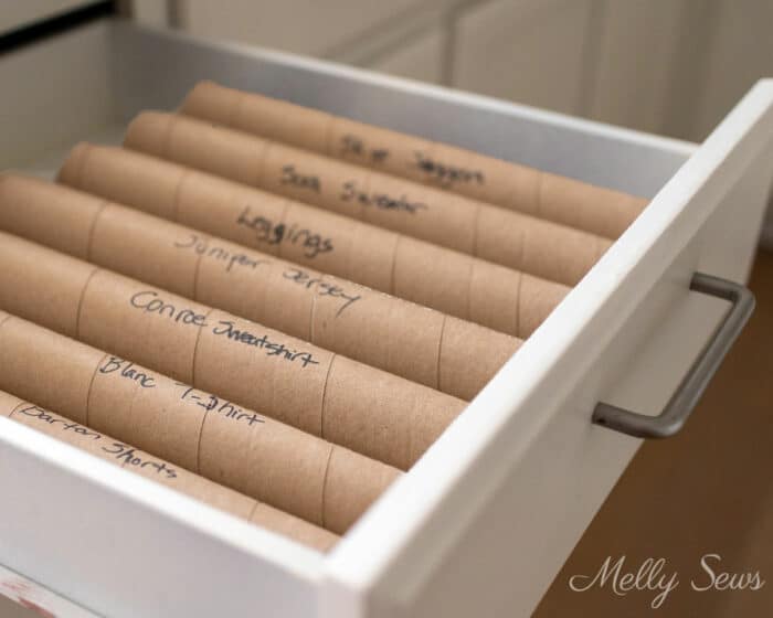 Sewing patterns stored in cardboard tubes