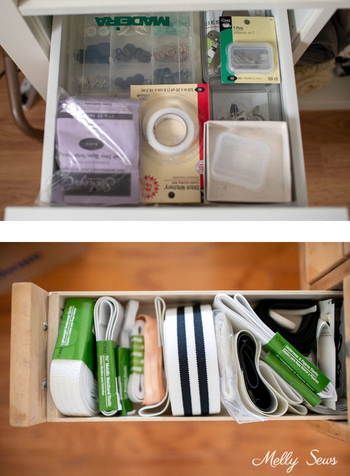 Storing notions - Tidy up your sewing space - craft room organization Marie Kondo Style