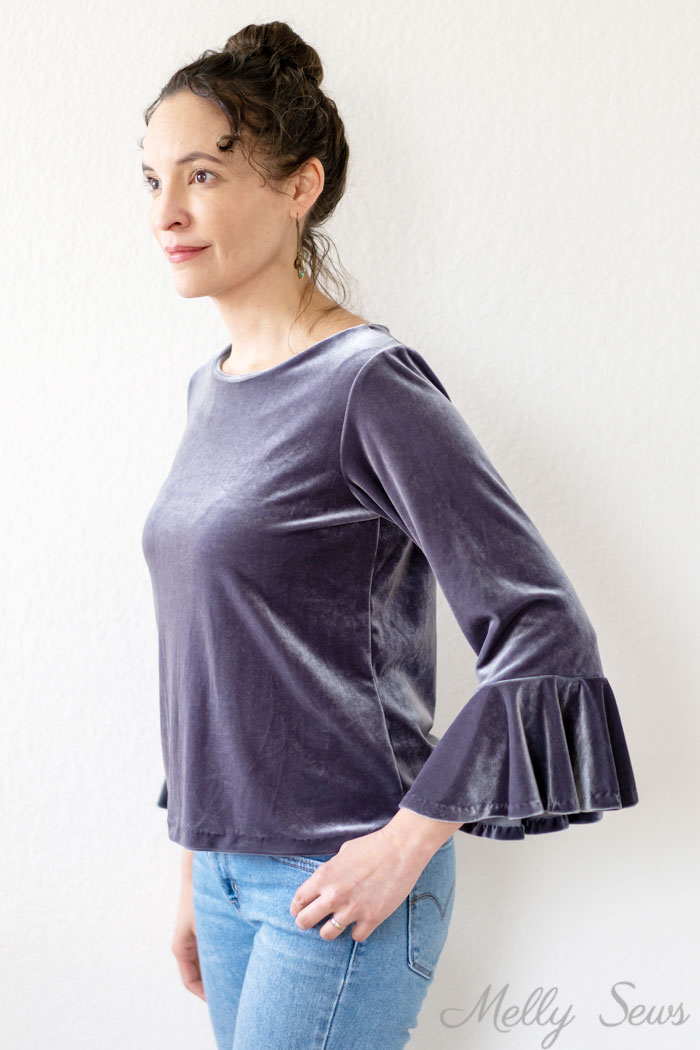Velvet t shirt - How to Sew a Circle Sleeve - Sleeve Ruffle Tutorial - Melly Sews