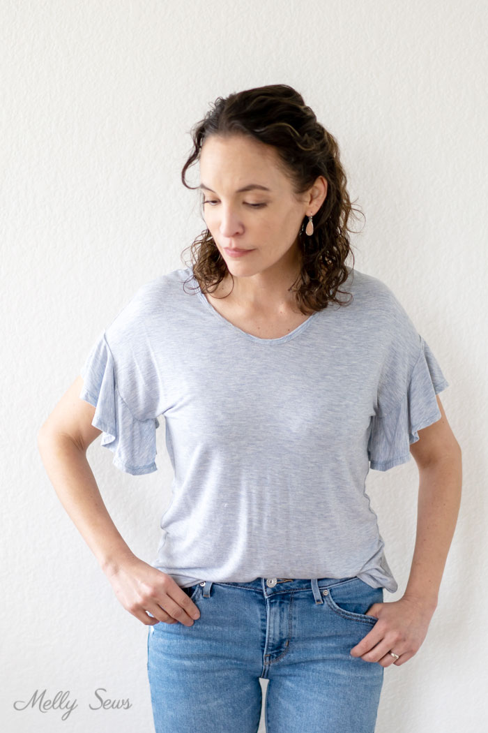 Romantic t-shirt - How to Sew a Circle Sleeve - Sleeve Ruffle Tutorial - Melly Sews