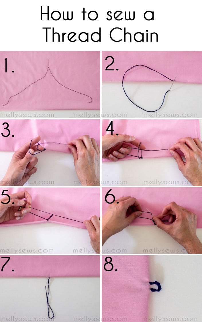 How to hand sew a thread chain - useful for belt loops or button loops - DIY tutorial by Melly Sews 