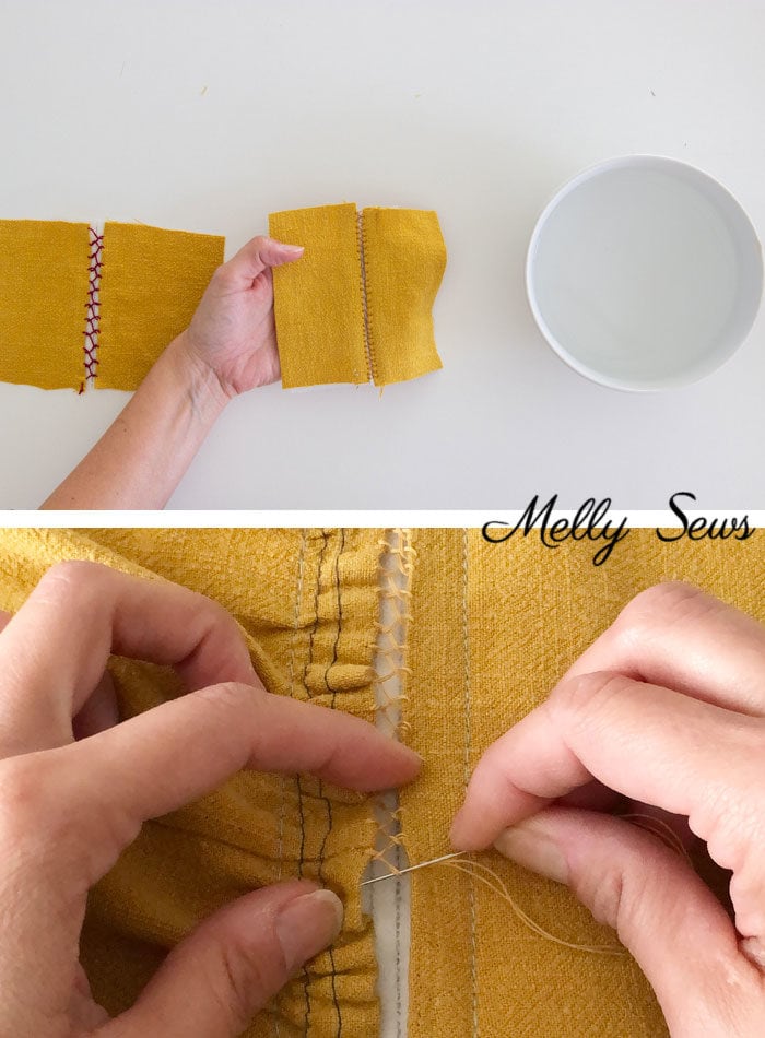 Machine sewing a fagoting stitch - hand sewing a bridged seam - Melly Sews