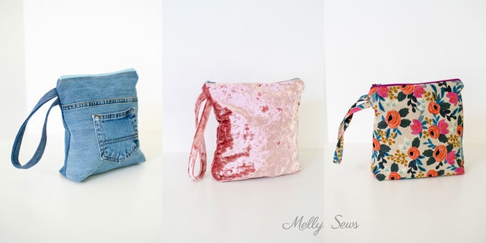 Different fabrics, same bag - quick gift to sew - Flat bottom zipper bag