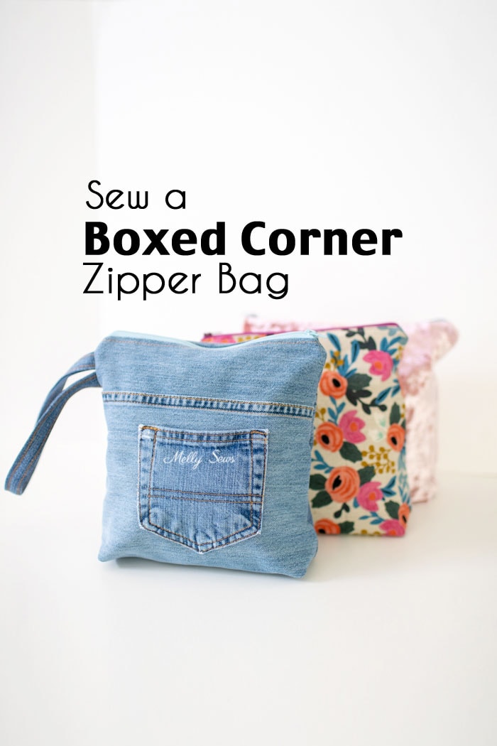 Sew a flat bottom zipper bag - learn how to make boxed corners - Melly Sews 