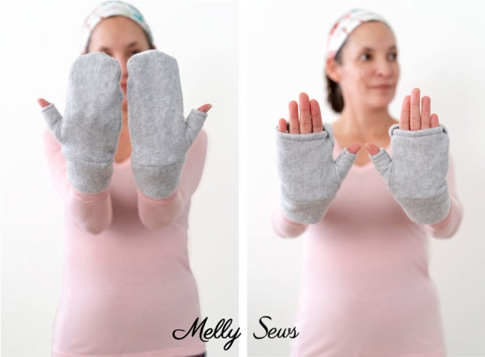 Fleece mittens with flaps to sew
