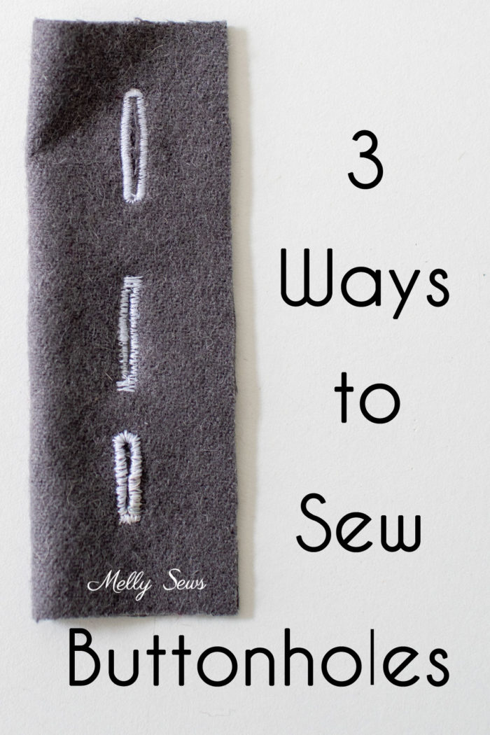 fabric with three buttonholes on it and text how to sew buttonholes