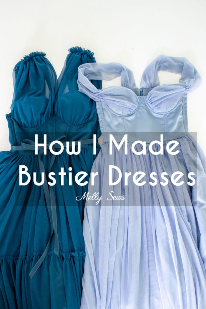 How I sew bustier dresses in teal and sky blue 