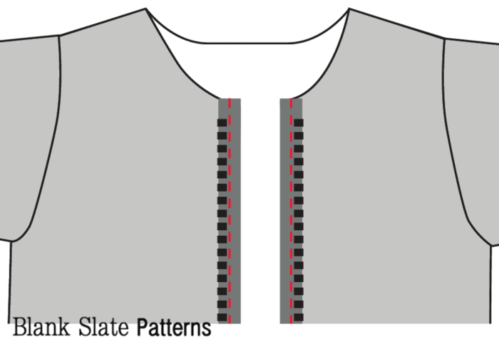 Illustration showing how to baste in a separating zipper 