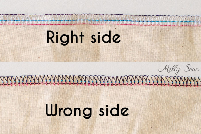 Right side and wrong side of a serger or overlocker stitch
